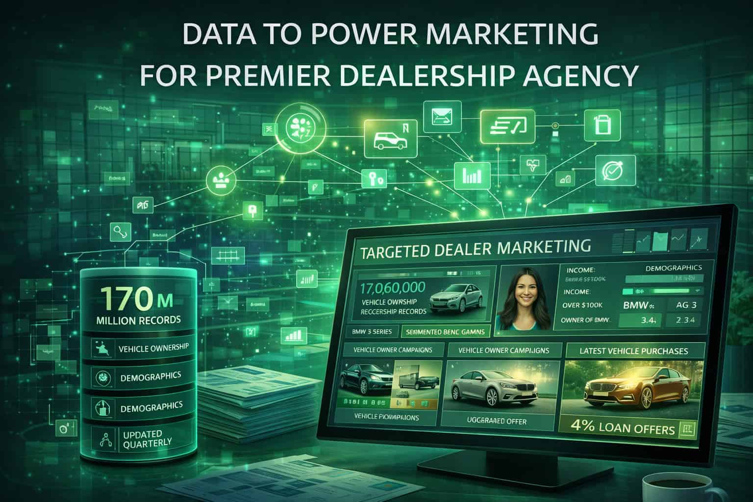 Marketing intelligence dashboard powered by 170 million vehicle ownership records with demographic data updated quarterly