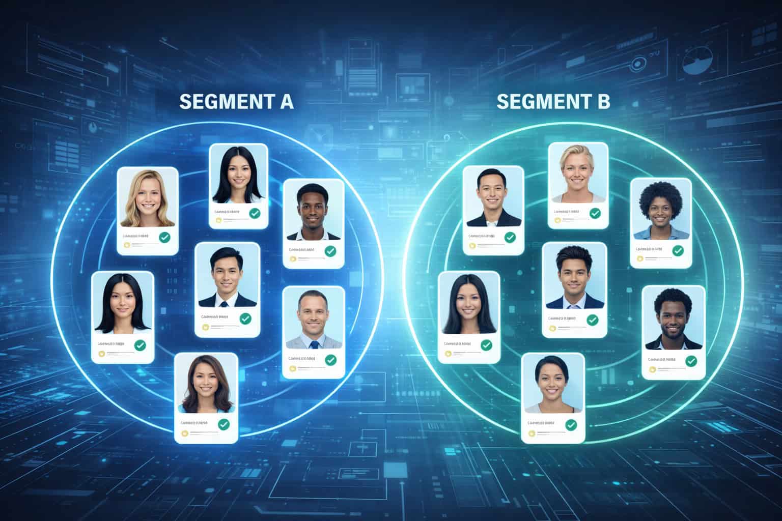 Digital illustration showing grouped consumer profiles organized into clear audience segments, representing campaign-ready data prepared by Xcelerated Data.