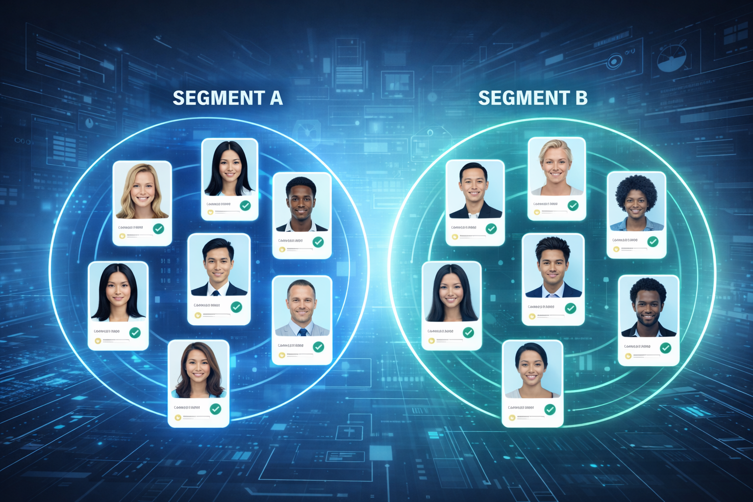Digital illustration showing grouped consumer profiles organized into clear audience segments, representing campaign-ready data prepared by Xcelerated Data.
