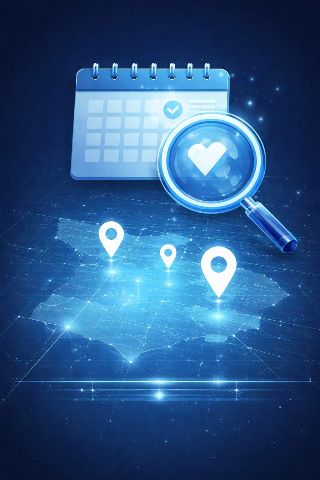 Digital illustration showing location markers and timeline elements representing how Xcelerated Data defines timing and geographic coverage for new mover and escrow data.