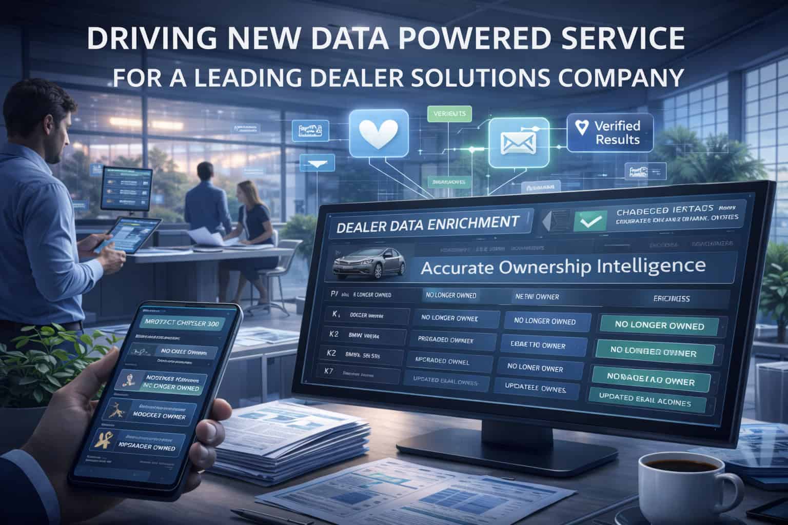 Dealer data enrichment dashboard showing accurate ownership intelligence and verified results across millions of vehicle records