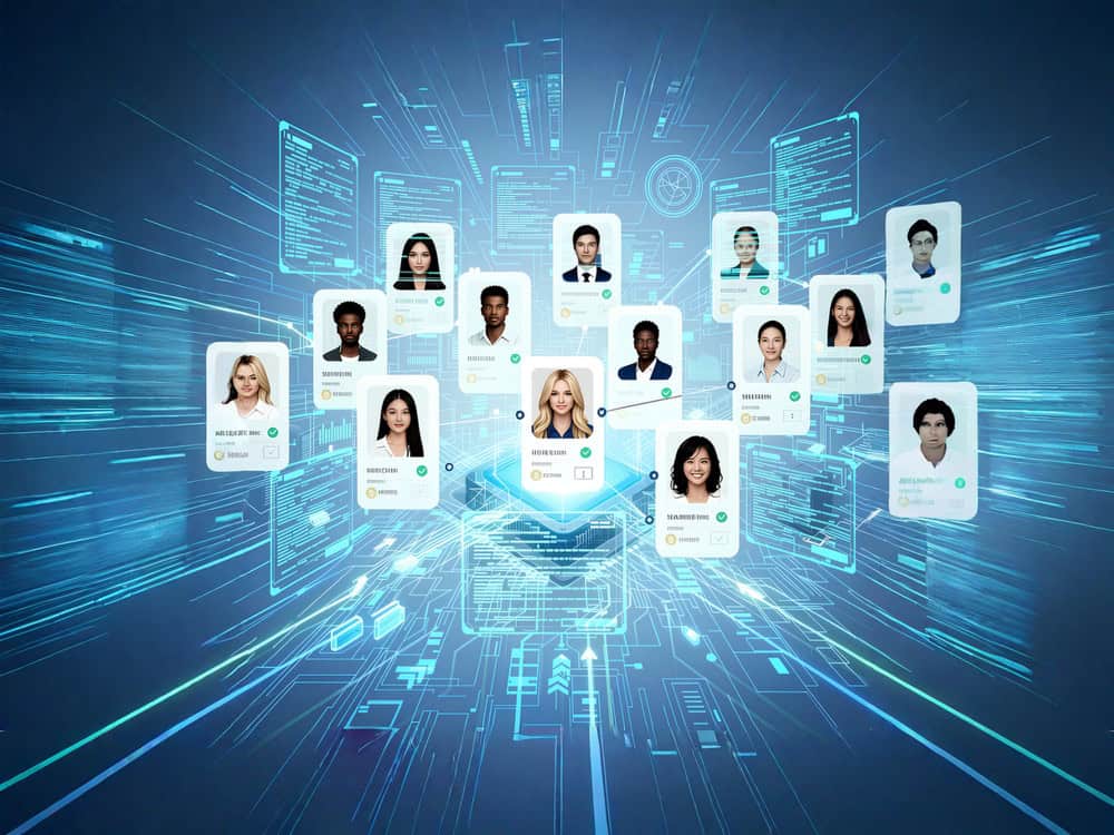 Digital illustration of clean consumer records connected through verified identities within a structured data environment.